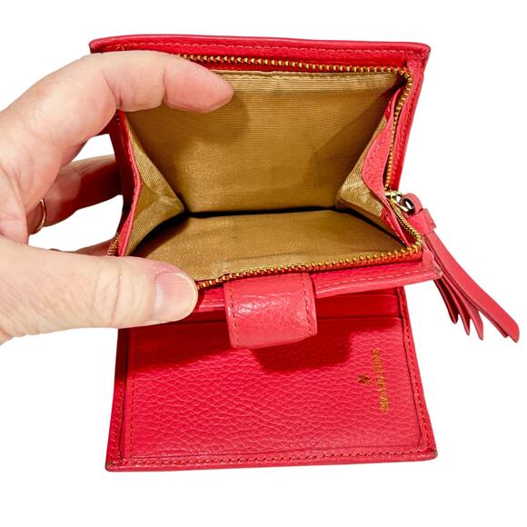 Ora Delphine Coral Pink leather wallet bifold zipper coin pocket preppy fashion - Picture 8 of 9